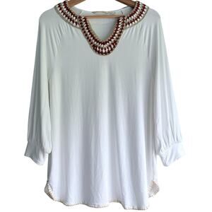 SOFT SURROUNDINGS Cream Crochet Trim Tunic Blouse Top Boho Cottagecore S